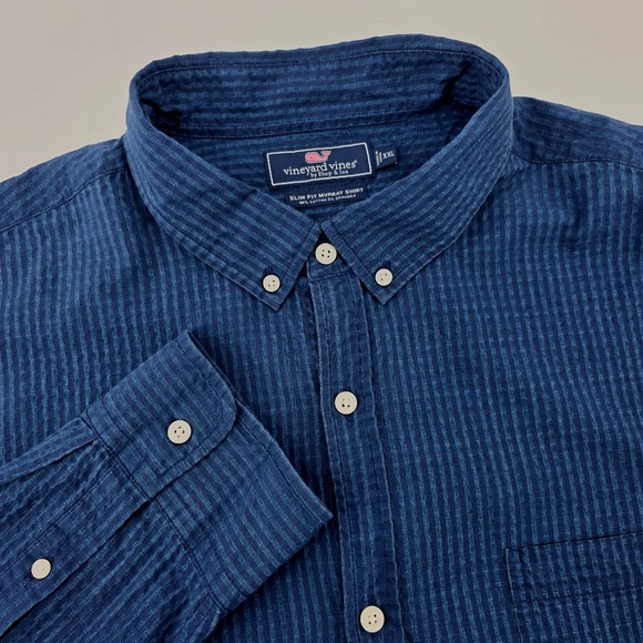 Vineyard Vines Slim Fit Murray Shirt Navy Seersucker Button Down Mens 2XL - Picture 1 of 6